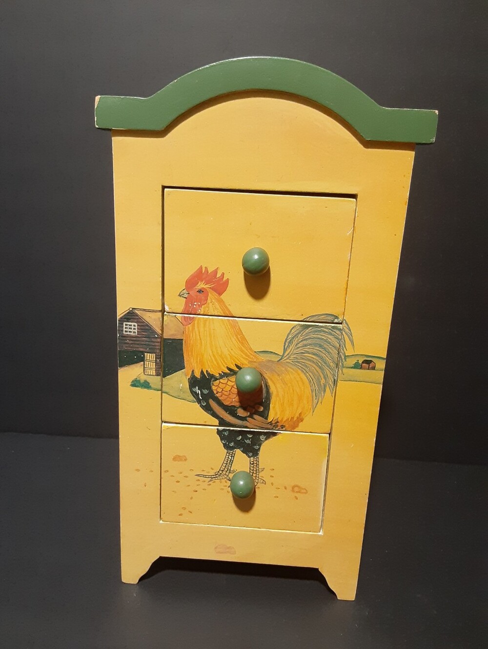 Rooster Wooden Storage Box w/ 3 Drawers Cottagecore Farmhouse
